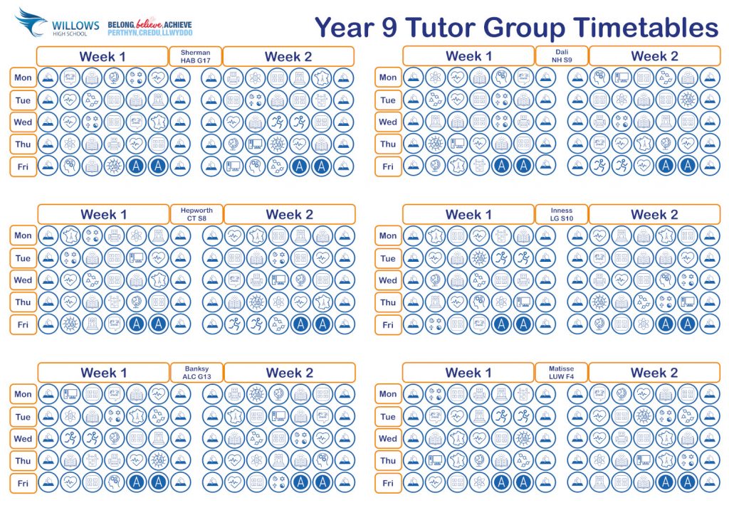 Timetable Template 9 Lessons Visual Timetable (Year 9 Landscape) | Willows High School
